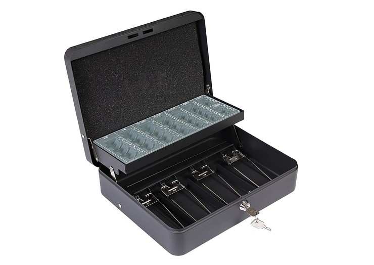 Caja Caudales Con Llave Para Contar Y Transportar Dinero | Caja De Seguridad De Acero Con Bandeja Or